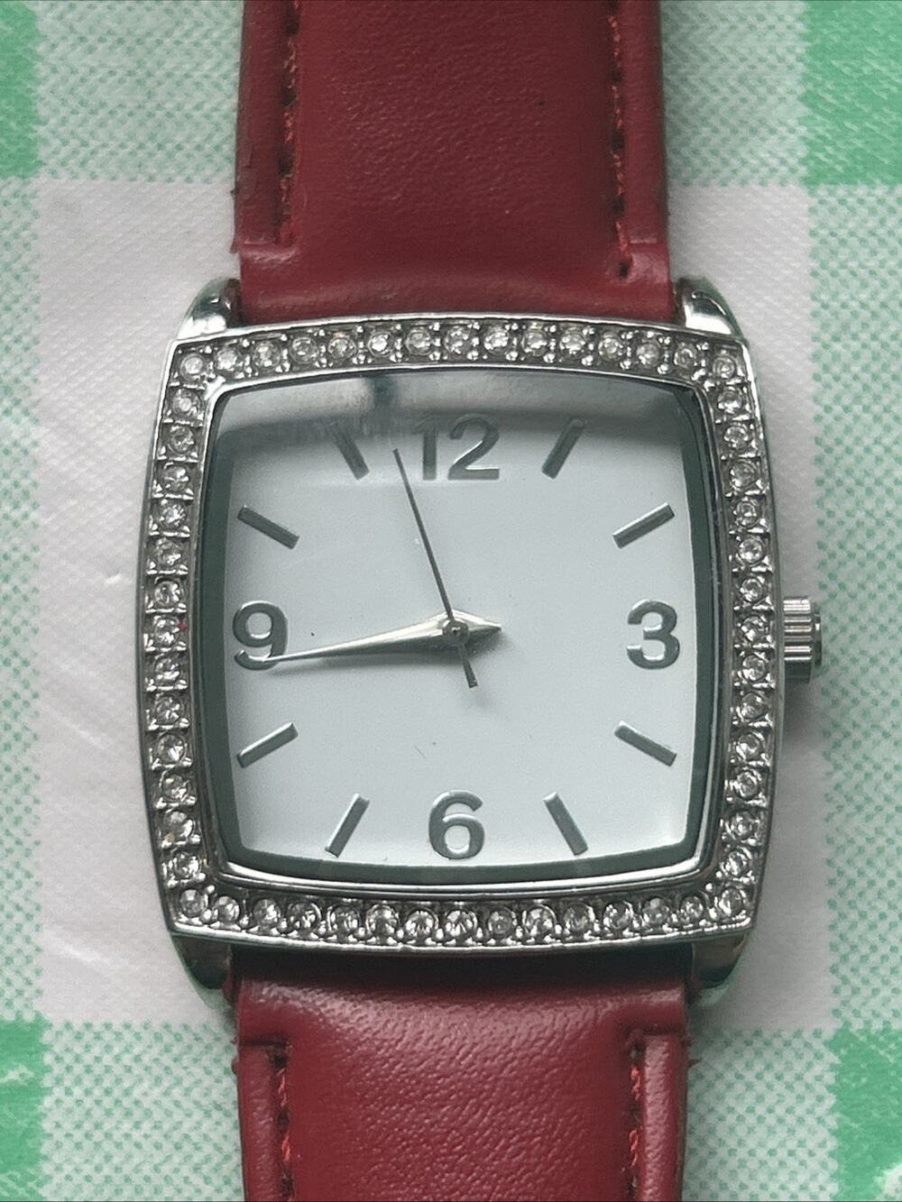 Merona Silver Tone Red Band Women’s Quartz Watch